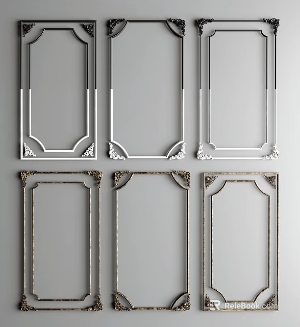 Decorative Wall Frame Lines With Ornate Corner Details And Various Designs 3d model 