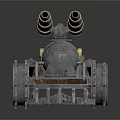 Steampunk Vehicle With Metal And Wooden Structure Front Spikes Multiple Cannons On Top Metallic Wheels