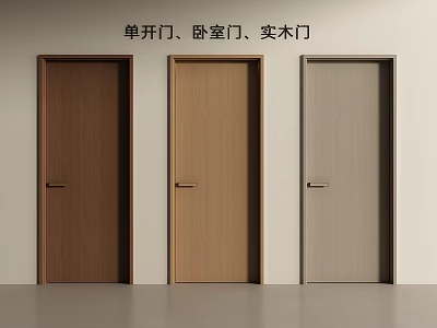 Solid Wood Single Swing Doors for Bedroom with Natural Finish and Simple Design 3d model