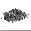 Pile of Stones and Wood Debris with Scrap Materials on White Background
