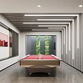 Modern Game Room Interior With Pool Table Green Plant Wall And Strip Lights