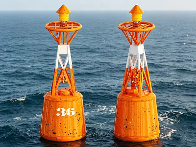 Industrial Orange Buoys With Number 36 For Ocean Navigation Aids 3d model