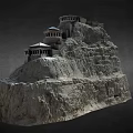 Ancient Buildings Constructed Along Layered Mountain Cliff With Traditional Architecture