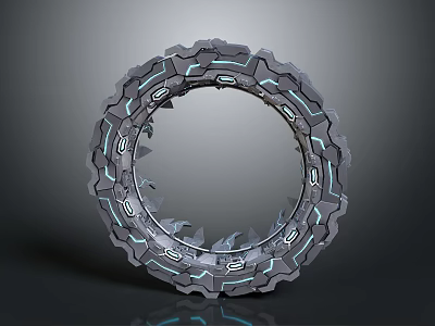 Futuristic Geometric Architectural Component With Circular Shape Illuminated Lines And Metallic Texture 3d model