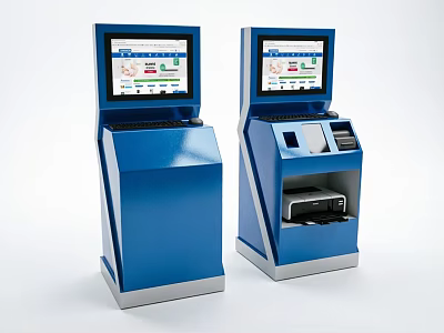 Modern Blue Commercial Self Service Kiosks With Touch Screens And Receipt Printers 3d model