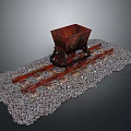Small Rustic Mine Cart Model on Railway Track with Gravel Surface