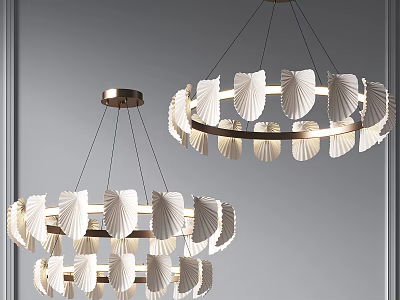 Elegant Modern Chandelier With White Leaf Shaped Shades And Brass Frame 3d model