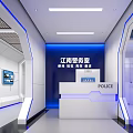 Modern Police Service Hall Interior With Blue White Design Counter And Citizen Service