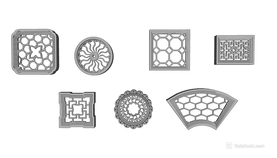Lattice Windows with Various Intricate Patterns and Different Geometric Shapes 3d model 