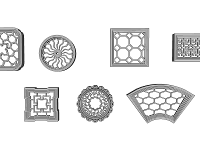 Lattice Windows with Various Intricate Patterns and Different Geometric Shapes 3d model