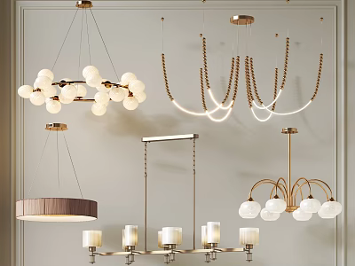 Elegant Chandelier Designs With Spherical Lights Chain Decor And Wooden Bases 3d model