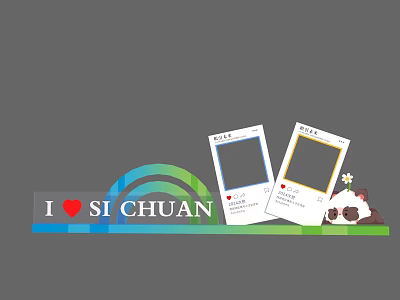 Sichuan Photo Check In Spot With Rainbow Design Photo Frames And Panda Decor 3d model