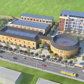 Modern Industrial Factory Complex With Solar Roofs Green Landscaping And Road Access