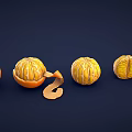 Fresh Oranges In Whole Peeled Segmented States With Peel On Dark Blue Background