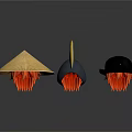 Decorative Hats Collection Including Bamboo Conical Black Lightning And Bowler Styles With Red Trim