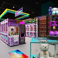 Vibrant Arcade Room With Claw Machines Neon Lights Stuffed Toys And Large Doll Sculpture
