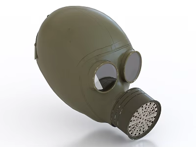 Olive Green Full Face Gas Mask With Round Lenses And Filter Component 3d model