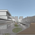 Modern School Campus With Glass Curtain Walls Terraced Walkways And Green Spaces