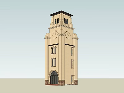 Beige Clock Tower With Arched Windows Black Roof And Decorative Details 3d model