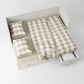 Double Bed With Plaid Bedding Pillows And Built In Storage Drawers 3d model