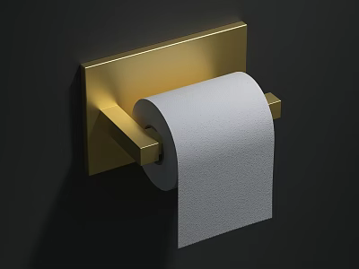 Modern Golden Bathroom Wall Mounted Toilet Paper Holder With White Roll 3d model