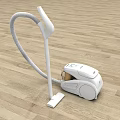 Modern White Vacuum Cleaner With Long Flexible Hose On Wooden Floor