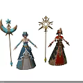 Game Movie Characters In Elegant Outfits With Ornate Magical Staffs