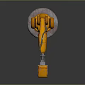 Orange Robotic Arm 3D Game And Movie Character With Mechanical Base Joints