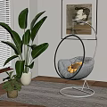 Indoor Hanging Chair With Gray Cushion Yellow Pillows Near Large Green Plant And Window Blinds