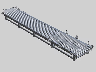 Stainless Steel Industrial Roller Conveyor System with Long Frame and Support Brackets for Material Handling 3d model