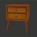 Wooden Modern Bedside Table With Two Drawers And Slim Legs Design