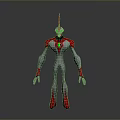 3D Animated Character Model With Red Horn Green Eyes And Chest Emblem