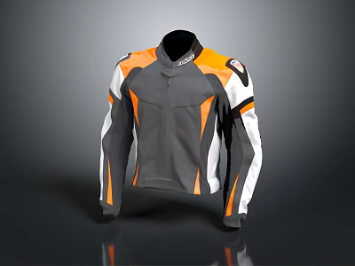 Gray Orange And White Motorcycle Jacket With Protective Panels And Stylish Design 3d model