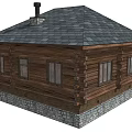 Log Cabin With Gray Roof Porch Steps Log Walls And Stone Pillars