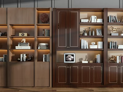Modern Wooden Bookcase With Multiple Shelves And Storage Cabinets For Books Decorative Items 3d model