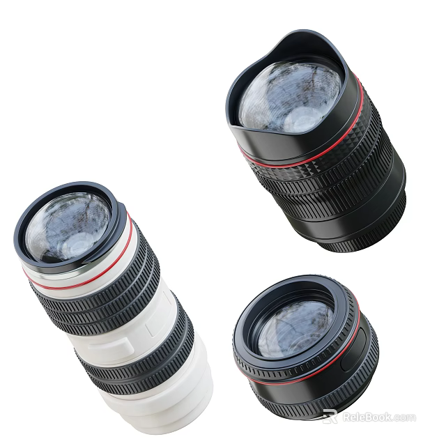 Professional Digital Camera Lenses With White Black Body And Red Accent Lines For Mobile Gear 3d model 