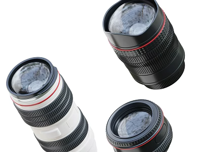 Professional Digital Camera Lenses With White Black Body And Red Accent Lines For Mobile Gear 3d model