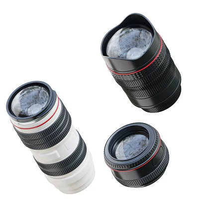 Professional Digital Camera Lenses With White Black Body And Red Accent Lines For Mobile Gear 3d model