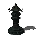 Traditional Black Decorative Tower Sculpture With Intricate Ornate Carvings And Base