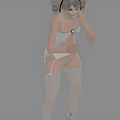 Game Movie Female Character in White Outfit Thigh High Socks and Headpiece 3D Render