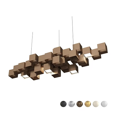 Modern Geometric Cube Chandelier With Hanging Wooden Design And Illuminated Cubes 3d model