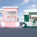 Pink Holland Milk Coffee Kiosk And Starbucks Photo Check In Spot With Round Windows