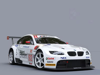 White BMW Race Car With Number 92 And Sponsor Logos 3d model