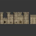 Ancient Medieval Castle Architecture With Stone Towers Arched Gates And Detailed Walls