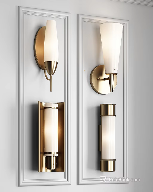 Modern Brass Wall Sconces With White Shades Different Designs Interior Lighting 3d model 