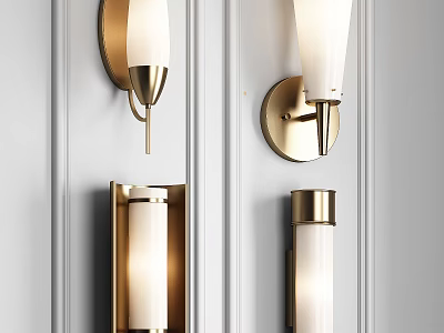 Modern Brass Wall Sconces With White Shades Different Designs Interior Lighting 3d model