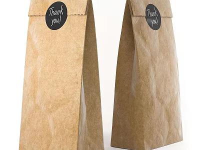 Two Brown Kraft Paper Bags With Black Thank You Labels 3d model