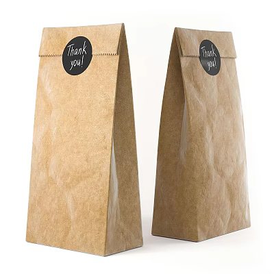 Two Brown Kraft Paper Bags With Black Thank You Labels 3d model