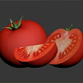 Fresh Ripe Red Tomato Whole And Sliced With Green Leaves On Black Background
