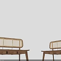 Two Modern Wooden Outdoor Chairs With Woven Backrest And Sleek Design